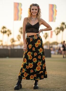 Vintage 90s Sunflower Print Skirt Seven Islands